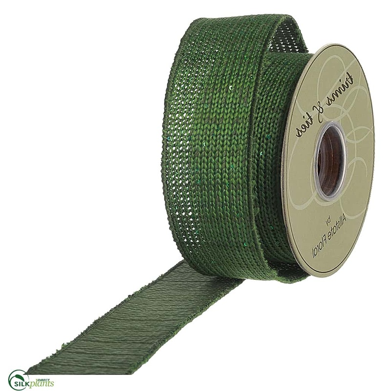 Glittered Knitted Ribbon – Green – Pack of 6