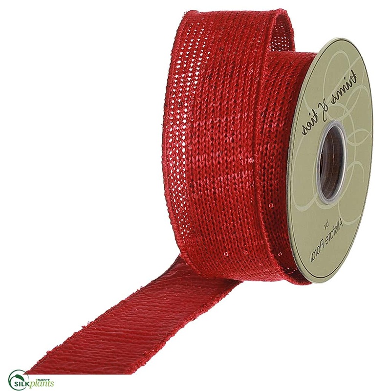 Glittered Knitted Ribbon – Red – Pack of 6