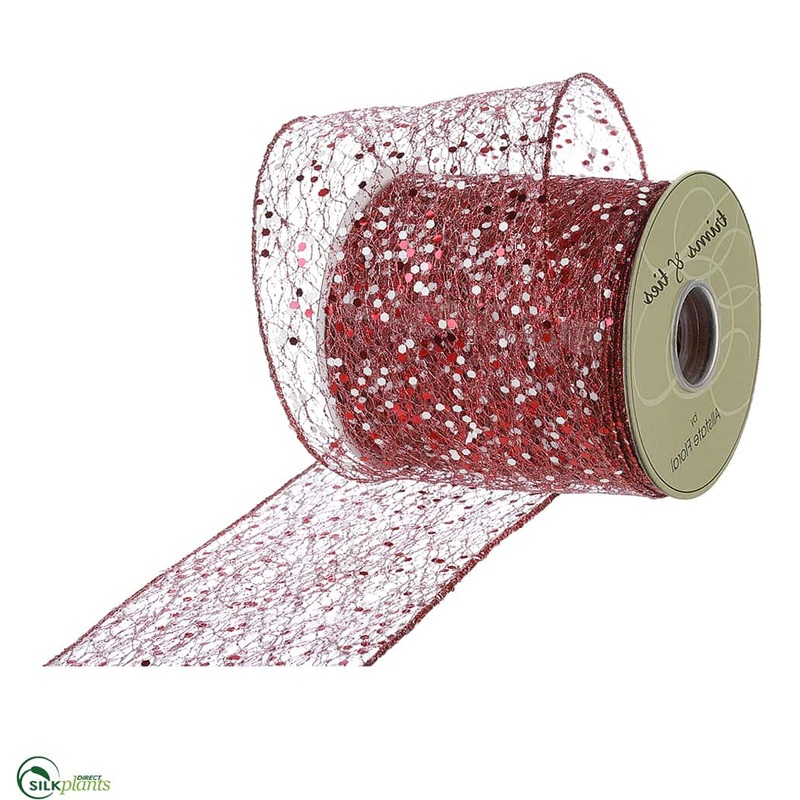Glittered Mesh Ribbon – Red White – Pack of 6