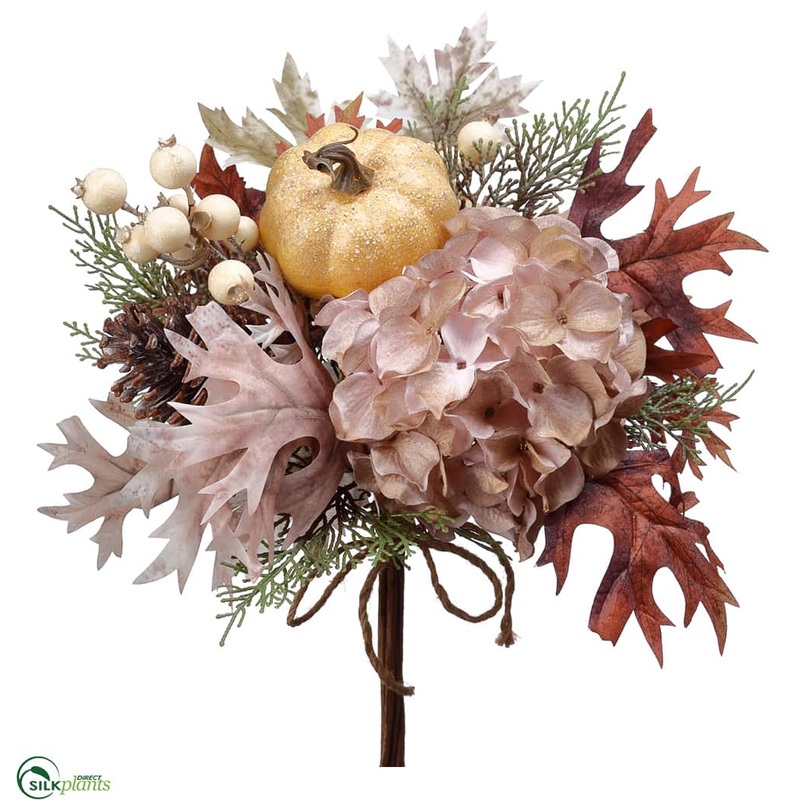 Hydrangea, Pumpkin, Pine Cone Bouquet – Mauve Brown – Pack of 6