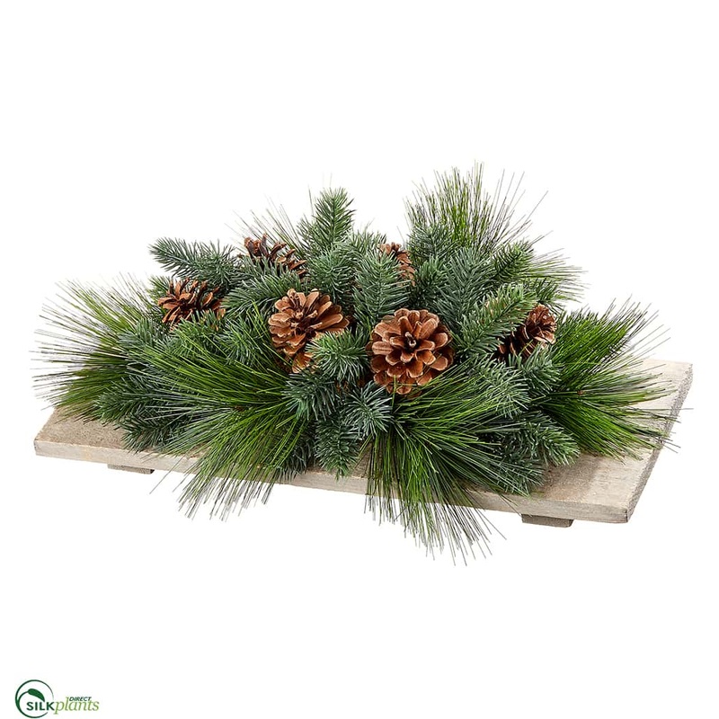 Pine Cone, Pine Centerpiece on Wood Pedestal – Green Brown – Pack of 4