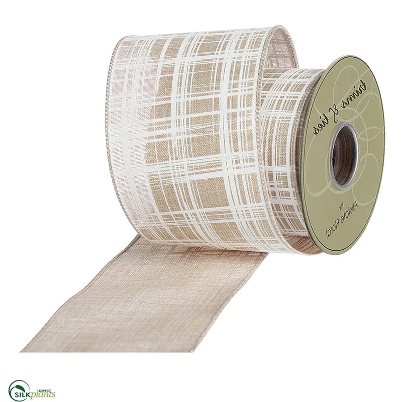 Plaid Ribbon – Beige White – Pack of 6