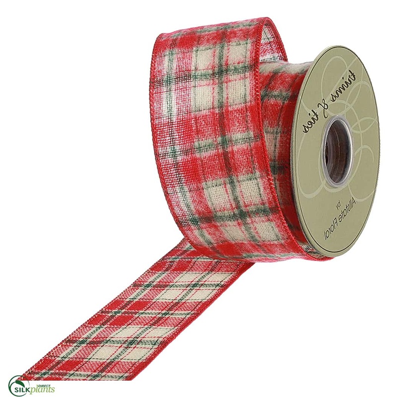 Plaid Ribbon – Red Beige – Pack of 6