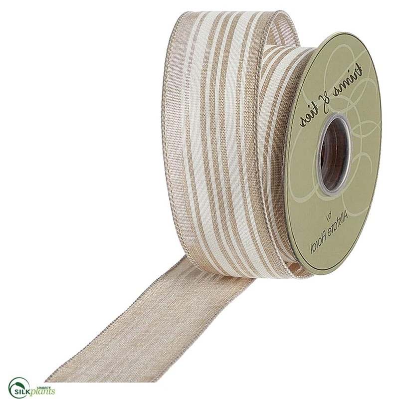 Stripe Linen Ribbon – Beige White – Pack of 6