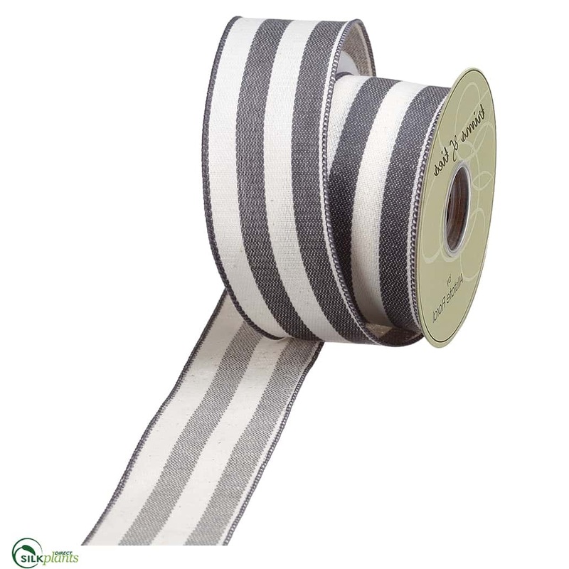 Stripe Linen Ribbon – Gray White – Pack of 6