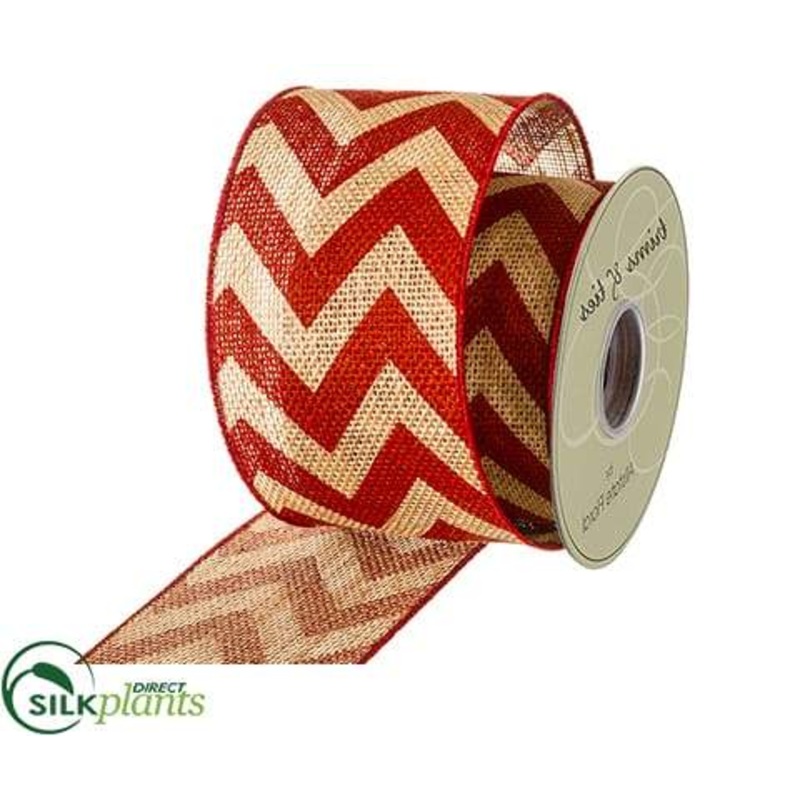 Zig Zag Burlap Ribbon – Natural Red – Pack of 6