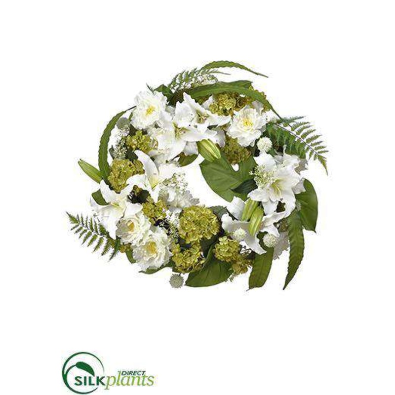 Casablanca Lily Peony, Fern Wreath – White Green – Pack of 1