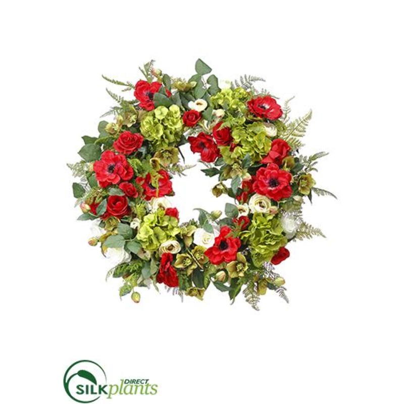 Rose, Anemone, Hydrangea Wreath – Burgundy Green – Pack of 1