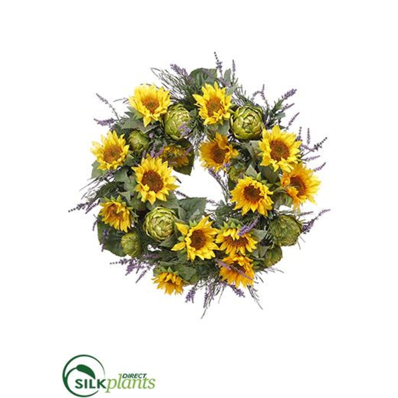 Sunflower, Artichoke,  Lavender Wreath – Yellow Green – Pack of 1