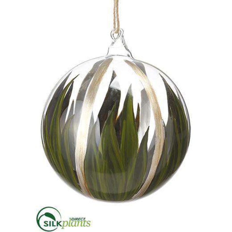Agave Glass Ball Ornament – Green Clear – Pack of 6