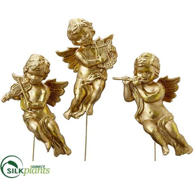 Angel With Harp, Flute,  Violin Pick – Gold Antique – Pack of 6