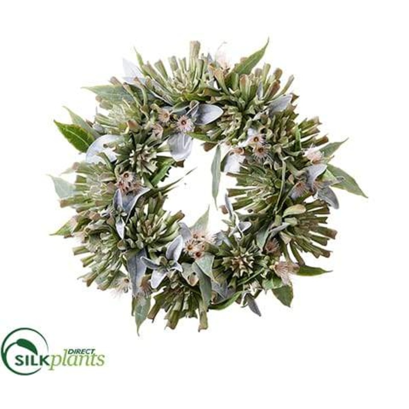 Aeonium, Lamb’s Ear,  Eucalyptus Wreath – Pink Green – Pack of 1