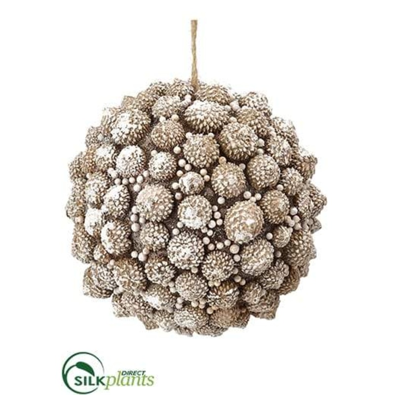 Acorn Ball Ornament – Beige Whitewashed – Pack of 12