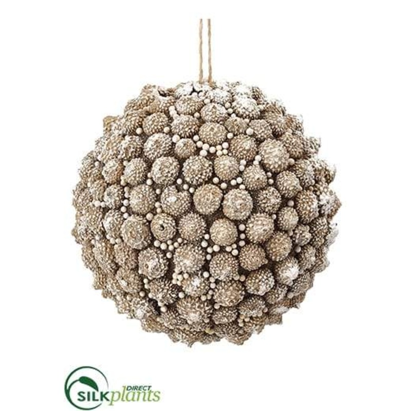 Acorn Ball Ornament – Beige Whitewashed – Pack of 6