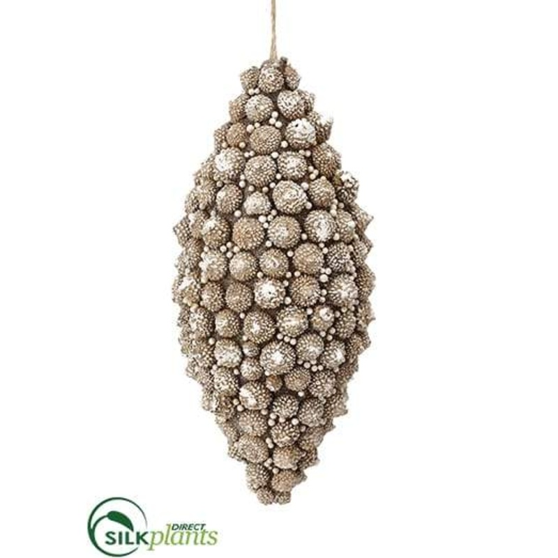 Acorn Finial Ornament – Beige Whitewashed – Pack of 12