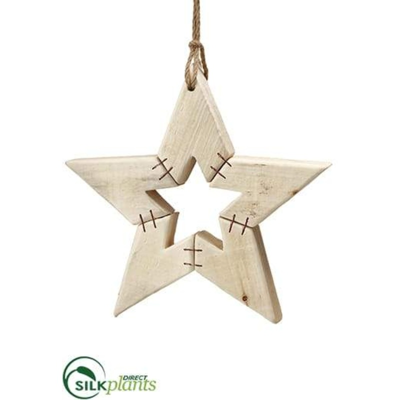 Wood Star Ornament – Natural Beige – Pack of 6