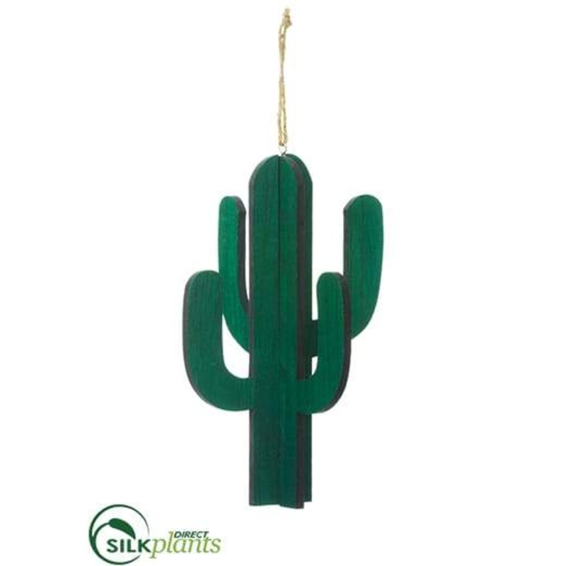 Wood Cactus Ornament – Green – Pack of 20