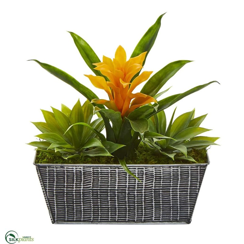 Bromeliad and Agave Artificial Plant – Yellow – Pack of 1