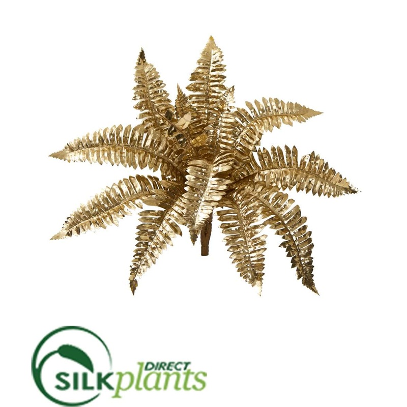 Metallic Boston Fern Artificial Plant – Gold – Pack of 12