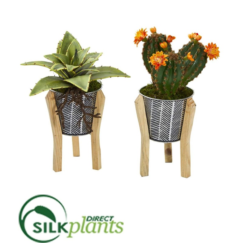 Mixed Succulent Artificial Plant in Tin Planter with Legs – Pack of 2