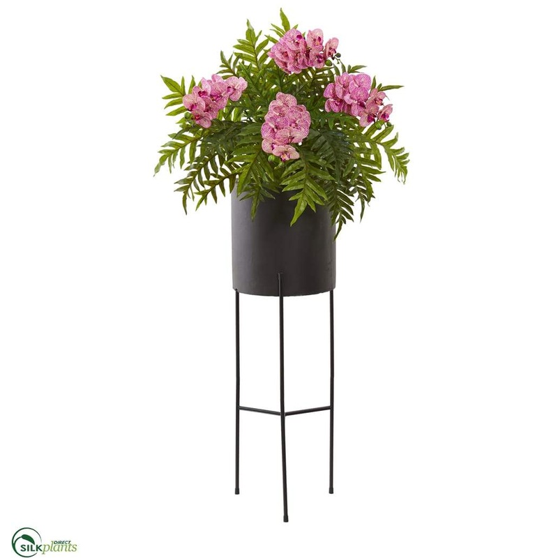 Phalaenopsis Orchid and Hares Foot Fern Artificial Plant – Purple Cream – Pack of 1