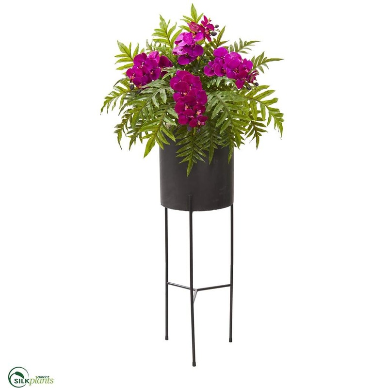 Phalaenopsis Orchid and Hares Foot Fern Artificial Plant – Purple – Pack of 1