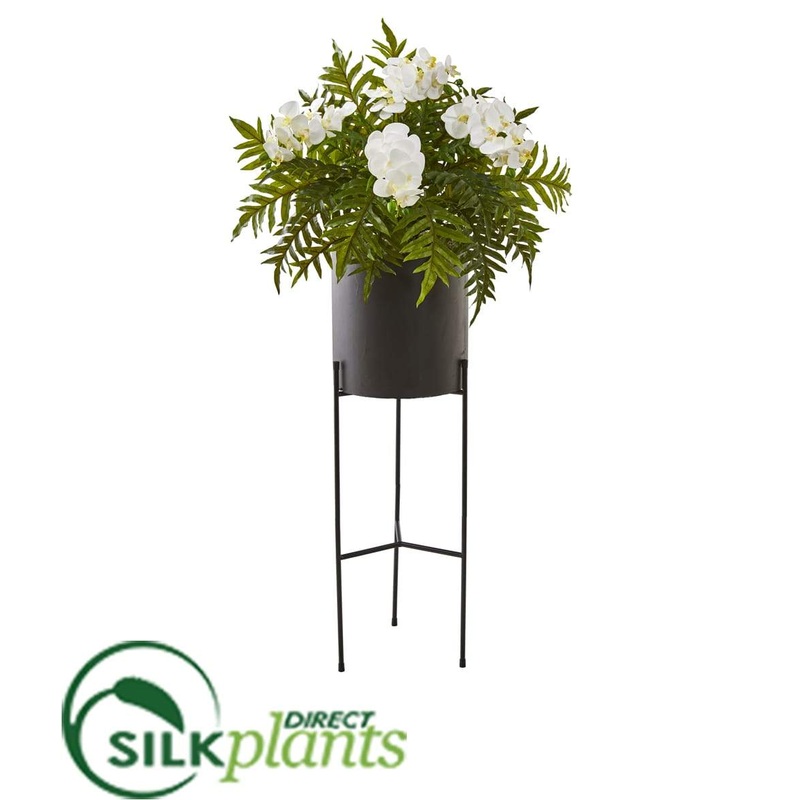 Phalaenopsis Orchid and Hares Foot Fern Artificial Plant – White – Pack of 1