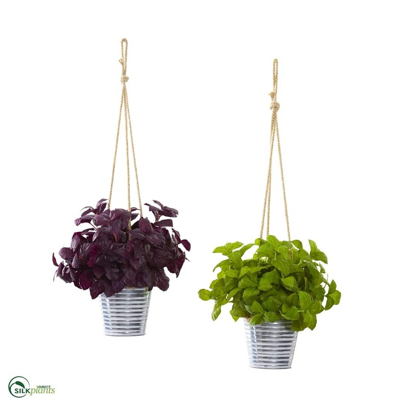 Basil Artificial Plant in Hanging Bucket – Pack of 2
