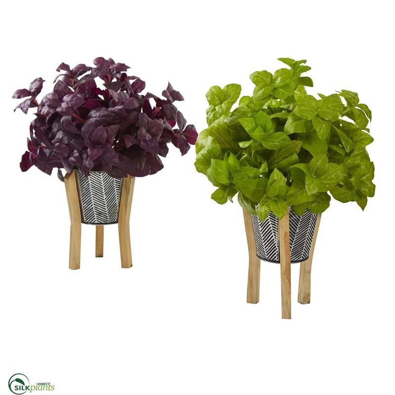 Basil Artificial Plant in Tin Planter with Legs – Pack of 2