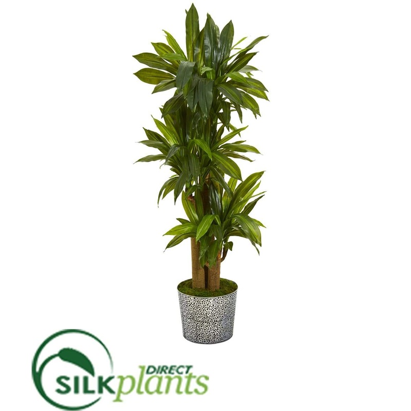 Corn Stalk Dracaena Artificial Plant in Black Embossed Tin Planter – Pack of 1