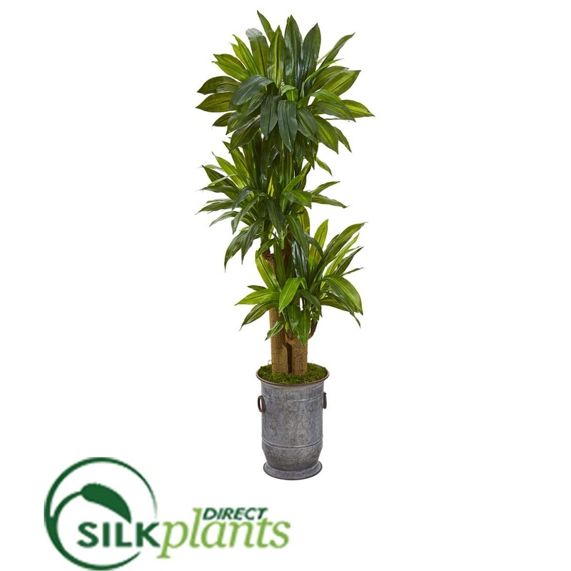 Corn Stalk Dracaena Artificial Plant in Vintage Metal Planter – Pack of 1
