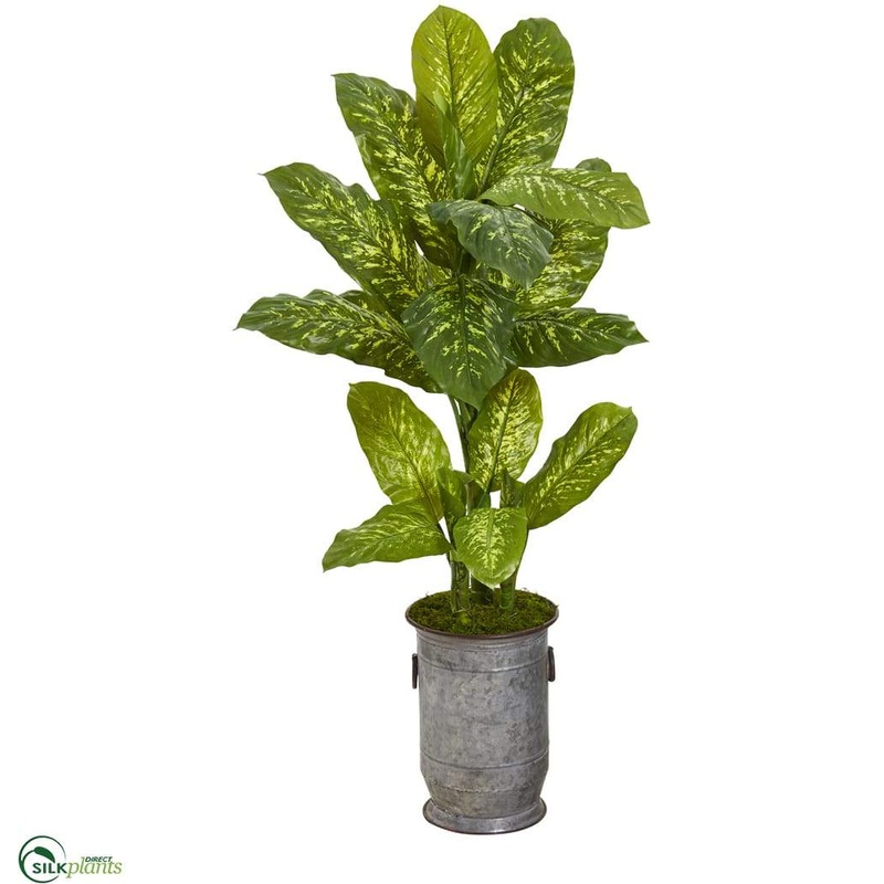 Dieffenbachia Artificial Plant in Vintage Metal Planter – Pack of 1