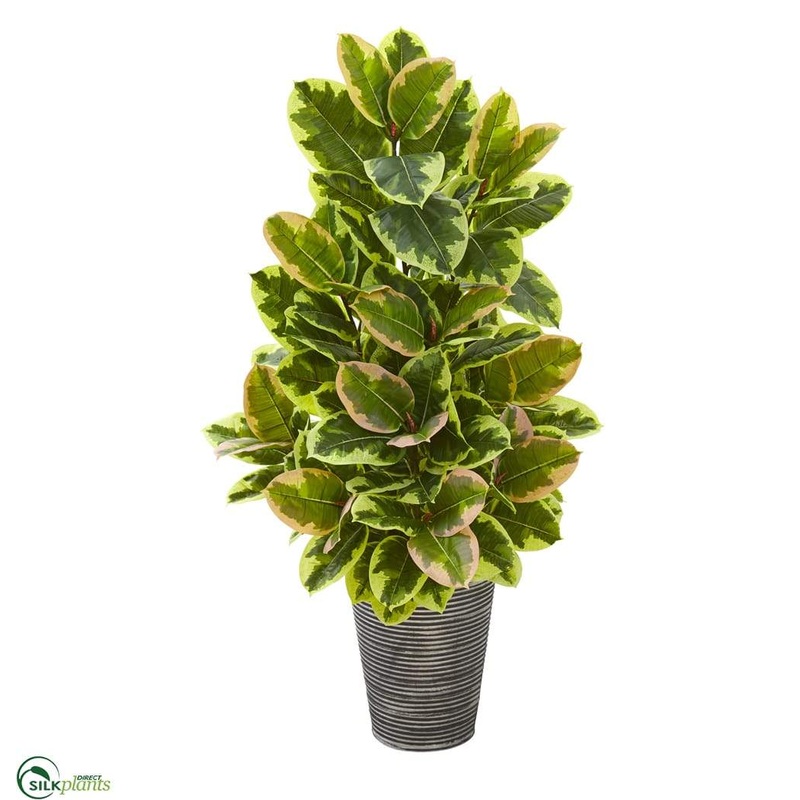 Rubber Leaf Artificial Plant in Tin Planter with Black Pattern – Pack of 1