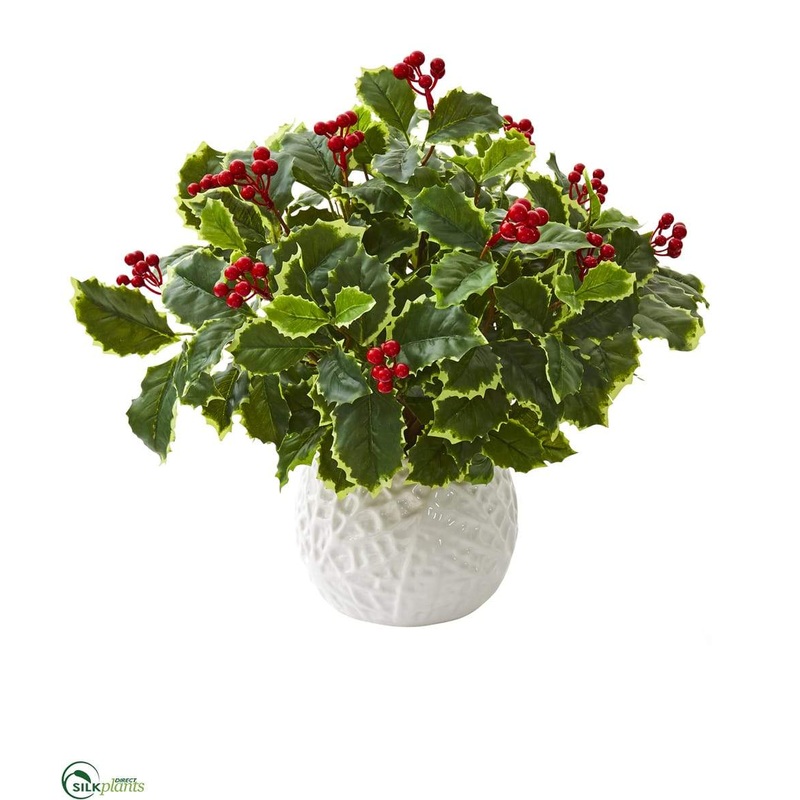 Variegated Holly Artificial Plant in White Planter – Pack of 1